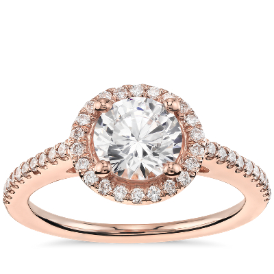 1 Carat Round Classic Halo Diamond Engagement Ring In 14k Rose