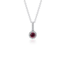 Ruby and Diamond Drop Pendant in 14k White Gold (4mm)