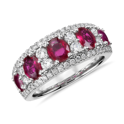 Oval Ruby and Diamond Ring in 14k White Gold (0.55 ct. tw ...
