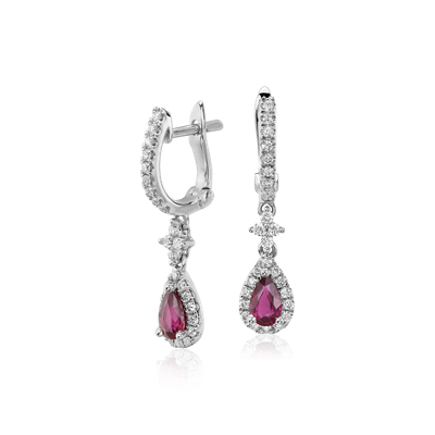 Ruby and Diamond Drop Earrings in 14k White Gold (5x3mm) | Blue Nile