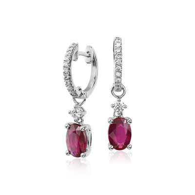 Ruby and Diamond Drop Earrings in 14k White Gold (7x5mm) | Blue Nile