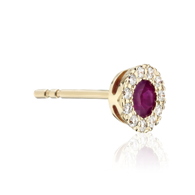 Petite Ruby and Diamond Halo Crown Stud Earrings in 14k Yellow Gold (3