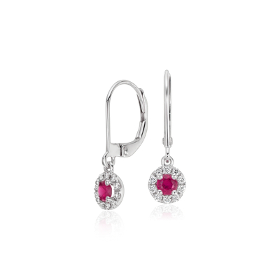 Ruby and Diamond Drop Earrings in 14k White Gold (3mm) | Blue Nile