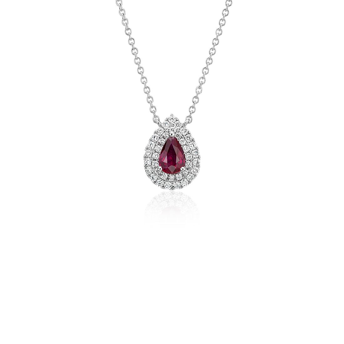 Colgante de rubí con doble halo de diamantes en oro blanco de 18 k (6x4 mm)