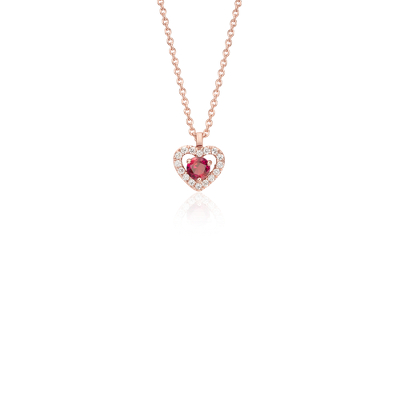 Petite Ruby and Diamond Pavé Heart Pendant in 14k Rose Gold (3mm ...