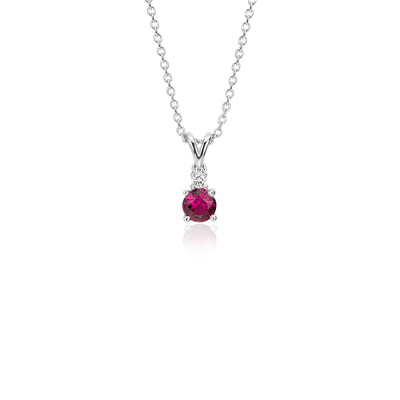 Ruby and Diamond Solitaire Pendant in 18k White Gold (4