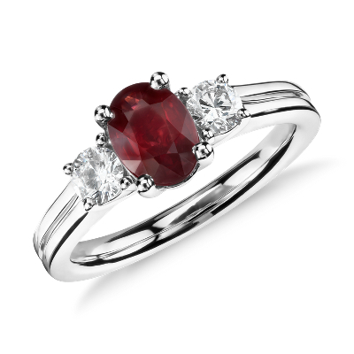 Ruby and Diamond Ring in 18k White Gold (7x5mm) | Blue Nile