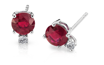 Ruby and Diamond Stud Earrings in 18k White Gold (5mm) | Blue Nile