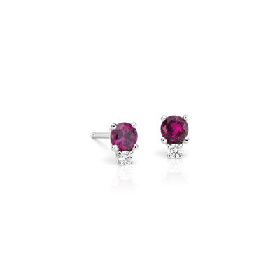 Ruby and Diamond Stud Earrings in 18k White Gold (4mm) | Blue Nile