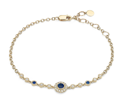Sapphire and Diamond Vintage Inspired Bracelet in 14k Yellow Gold (3 ...