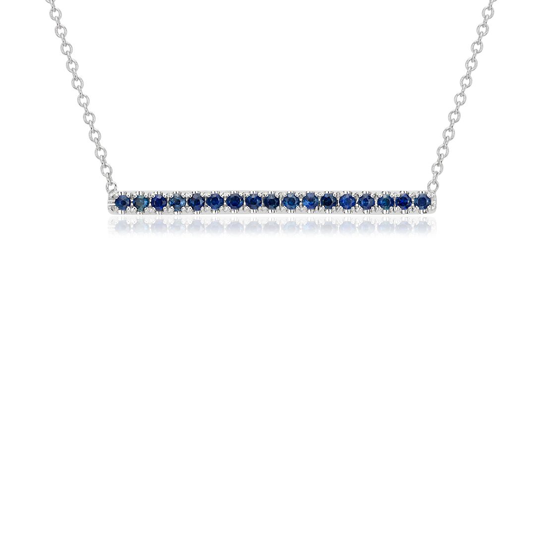 Sapphire Pavé Bar Necklace in 14k White Gold (1.5mm)