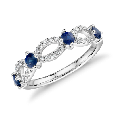 Sapphire and Diamond Ellipse Anniversary Ring in 14k White Gold (2.8mm ...