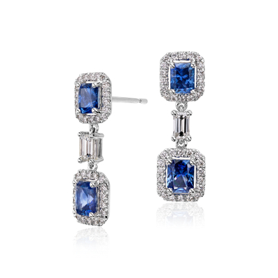 Sapphire and Diamond Halo Earrings in 14k White Gold (5x4mm) | Blue Nile
