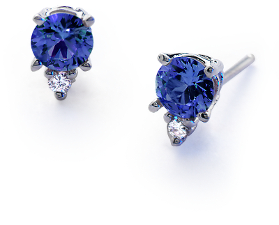 Sapphire and Diamond Stud Earrings in 18k White Gold (4