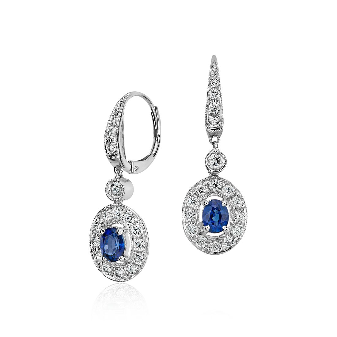 Sapphire and Diamond Dangle Earrings in 18k White Gold (6x4mm) | Blue Nile