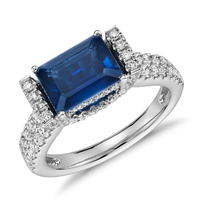 East West Set Emerald-Cut Sapphire and Diamond Ring (8x6) | Blue Nile