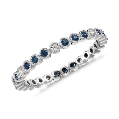 Sapphire And Diamond Eternity Stacking Ring In 14k White Gold 1 3