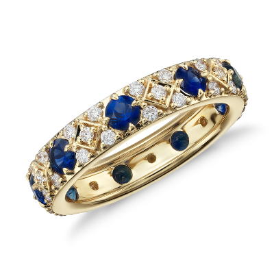 Starlight Sapphire and Diamond Eternity Ring in 18k Yellow