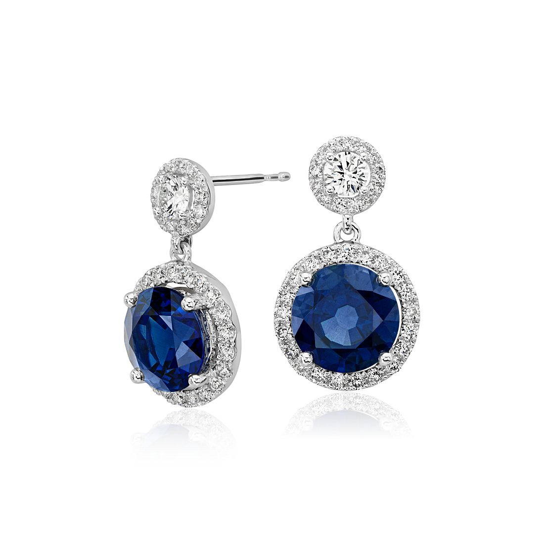Sapphire and Diamond Drop Halo Earrings in 18k White Gold (5.62 ct. tw ...