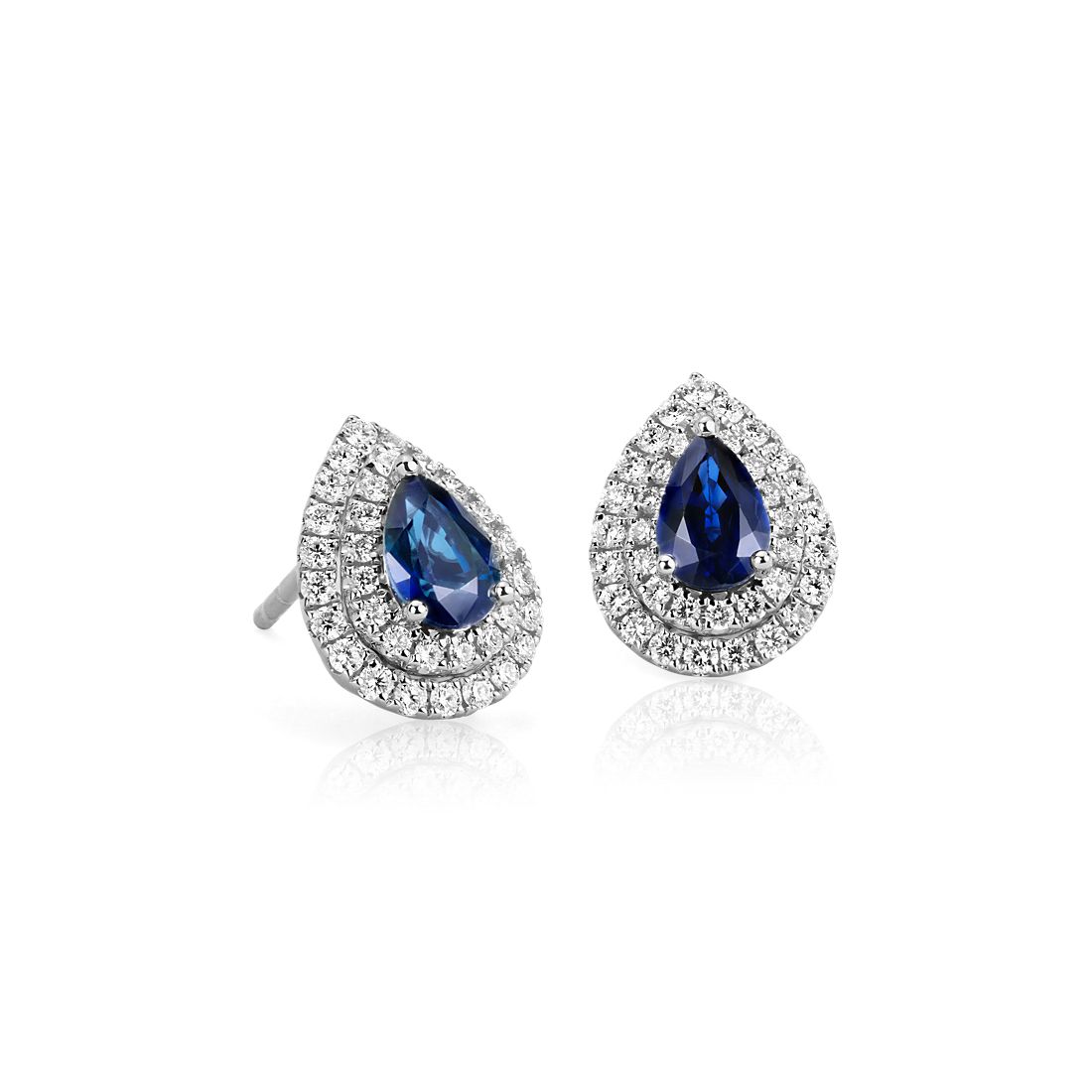 Sapphire and Diamond Double Halo Earrings in 18k White Gold Sapphire and Diamond Double Halo Earrings in 18k White Gold