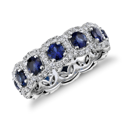 Sapphire And Diamond Halo Eternity Ring In 18k White Gold Blue Nile