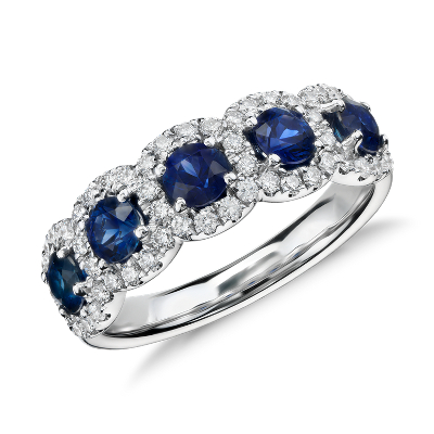 Blue Sapphire Engagement Rings Kay Jewelers : Sapphire and Diamond Halo Ring in 18k White Gold | Blue Nile / You can learn more about our review process he.