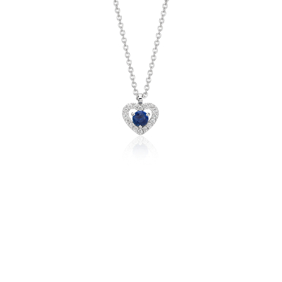 Petite Sapphire And Diamond Pave Heart Pendant In 14k White Gold 3mm Blue Nile