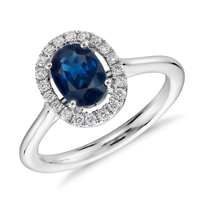 Floating Oval Sapphire And Diamond Micropave Diamond Halo Ring In