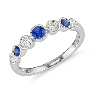 Sapphire and Diamond Milgrain Ring in 14k White Gold | Blue Nile