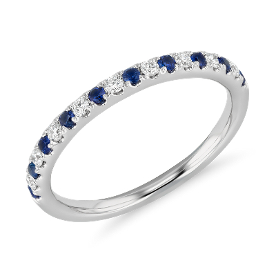 Riviera Pavé Sapphire and Diamond Ring in 14k White Gold (1.5mm) | Blue ...