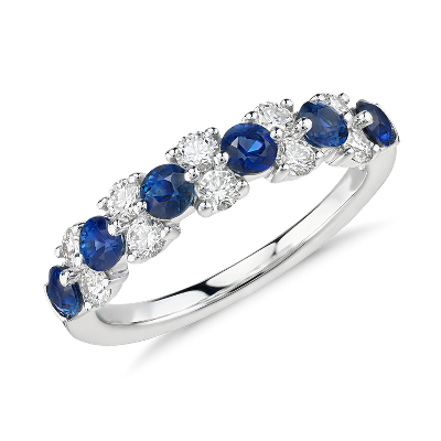 Sapphire and Diamond Garland Ring in 18k White Gold (1/2 ct. tw ...