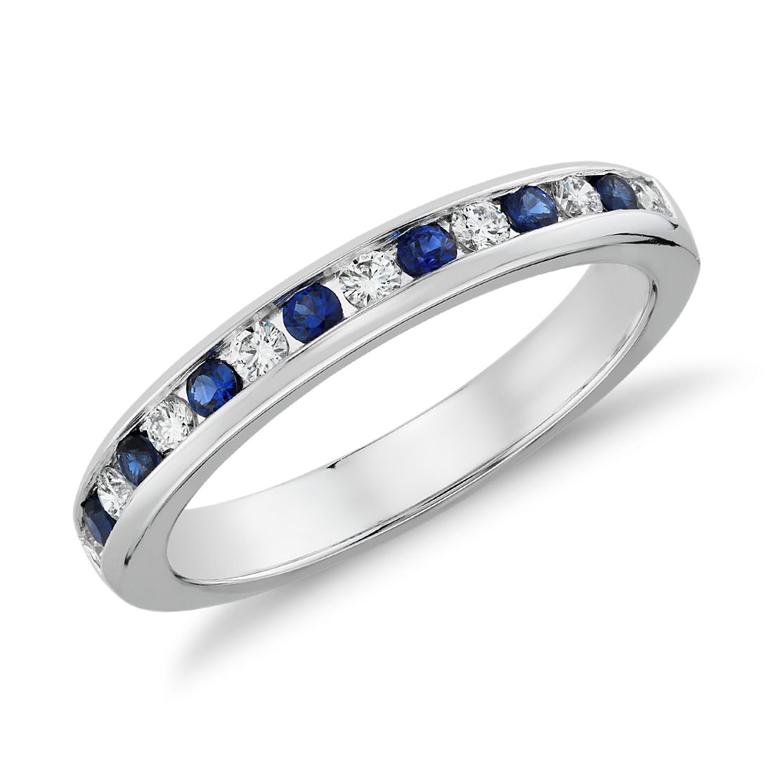 Channel Set Sapphire and Diamond Ring in 18k White Gold (0.18 ct. tw.) Blue Nile