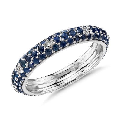 Sapphire and Diamond Pavé Ring in 18k White Gold | Blue Nile