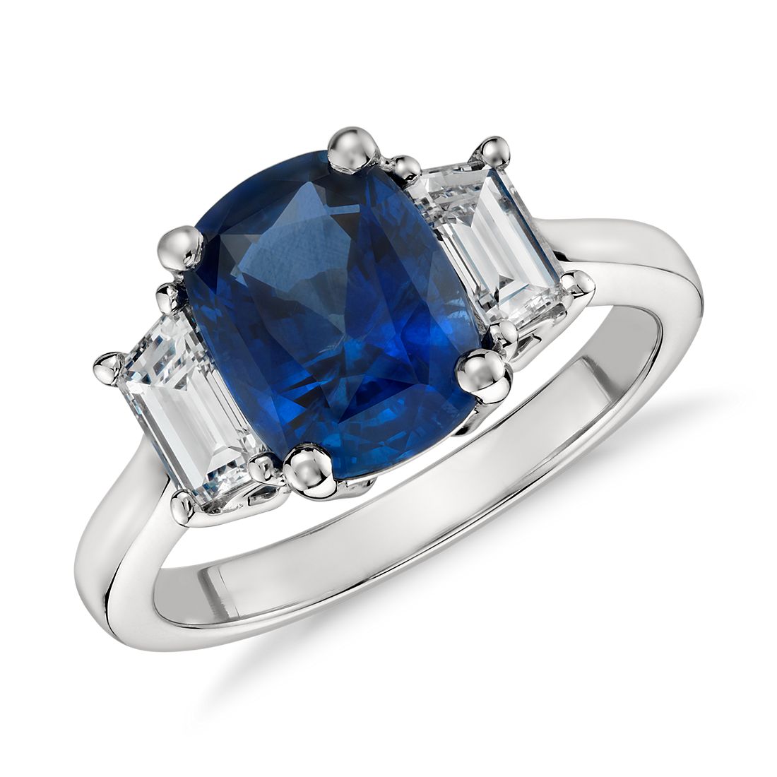 Cushion-Cut Sapphire and Diamond Three-Stone Ring in Platinum (3.10 cts ...