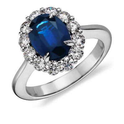 Sapphire and Diamond Ring in 18k White Gold (9x7mm) | Blue Nile