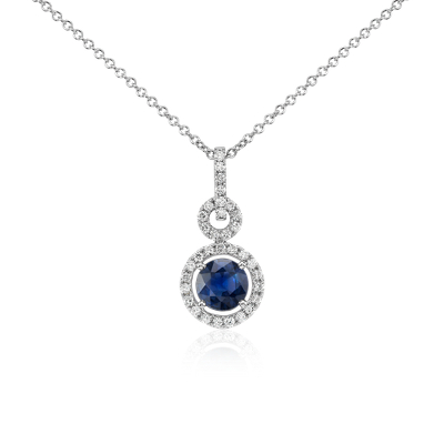 sapphire diamond pendant round twisted 14k floating pave necklace jewelry 6mm pavé gemstone crown bluenile