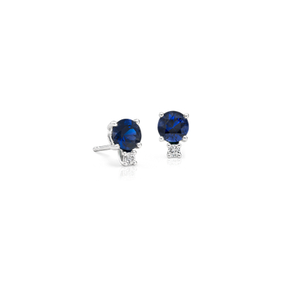 Sapphire And Diamond Stud Earrings In 18k White Gold 5mm Blue Nile