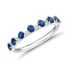 14k 白金蓝宝石与钻石三重冠叠戴戒指（2.5 毫米）