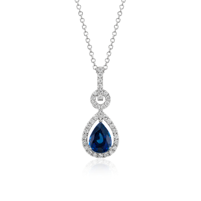 Floating Sapphire and Diamond Pear Pendant in 14k White