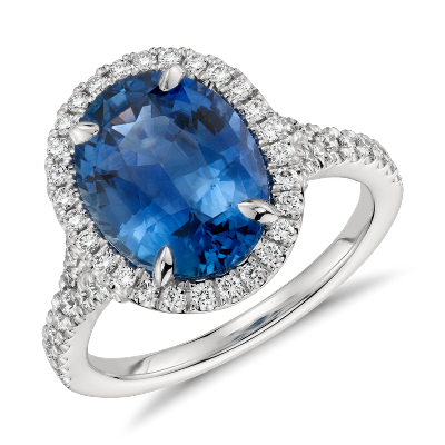 Sapphire and Micropavé Diamond Halo Ring in Platinum (5.23 ct center ...