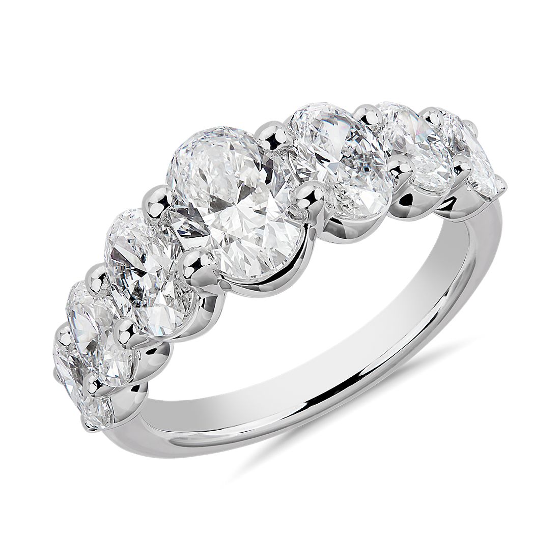 Seven Stone Graduated Oval Diamond Anniversary Ring in 14k White Gold