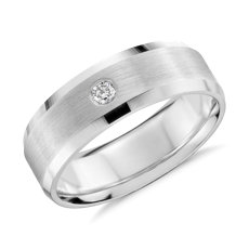 Single Diamond Wedding Ring in 14k White Gold (7mm)