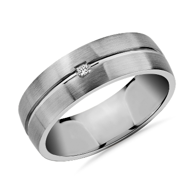 Single Princess Diamond and High Polish Inlay Wedding Band in Platinum