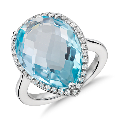 Sky Blue Topaz Elegant Halo Cocktail Ring in Sterling Silver (18x13mm ...