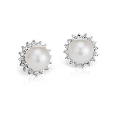 South Sea Cultured Pearl and Diamond Halo Stud Earrings in