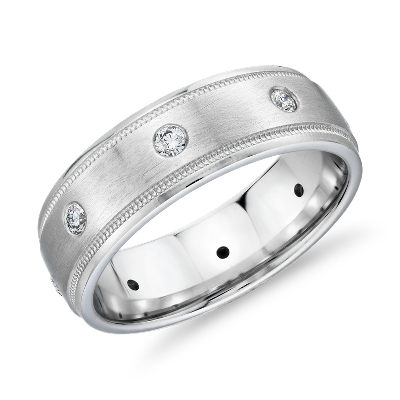 Stationed Milgrain Diamond Eternity Wedding Band In 14k White Gold