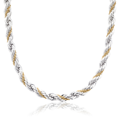 Rope Chain Necklace in Sterling Silver and 18k Yellow Gold | Blue Nile