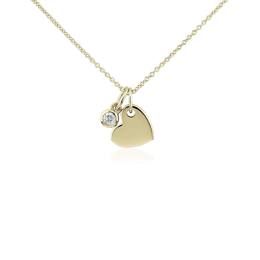 Sweet Heart and  Diamond Charm Pendant in 18k Yellow Gold 