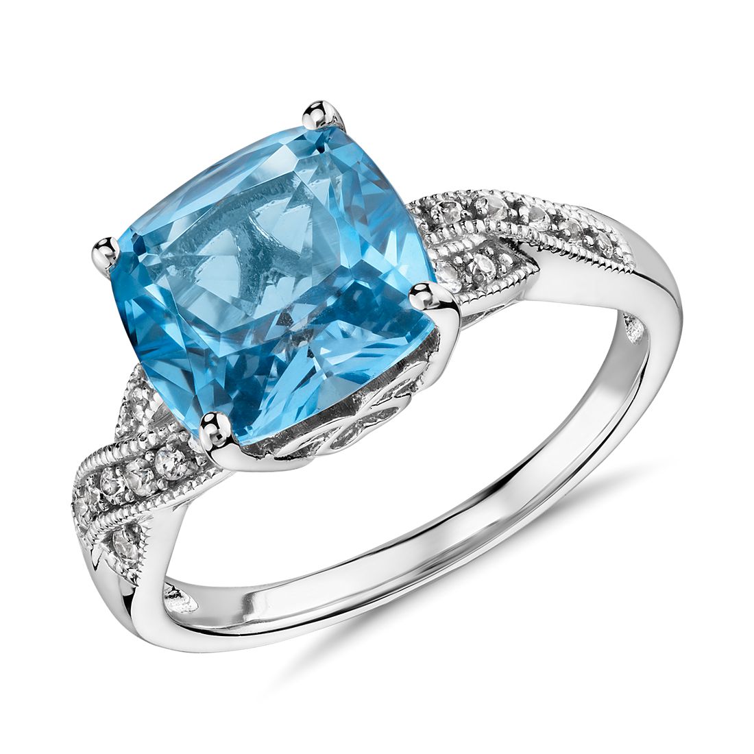 Swiss Blue Topaz and White Sapphire Ring in Sterling Swiss Blue Topaz and White Sapphire Ring in Sterling