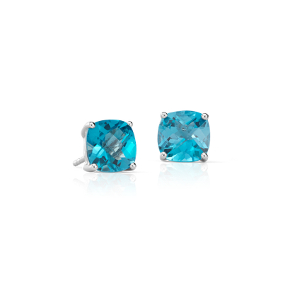 Swiss Blue Topaz Cushion Earrings in Sterling Silver (8mm